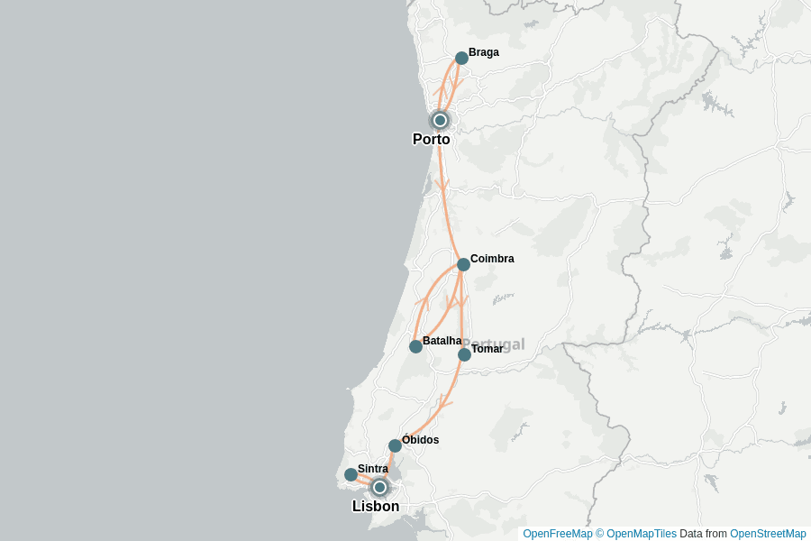 Itinerary Map image for Portugal Rundreise 10 Tage