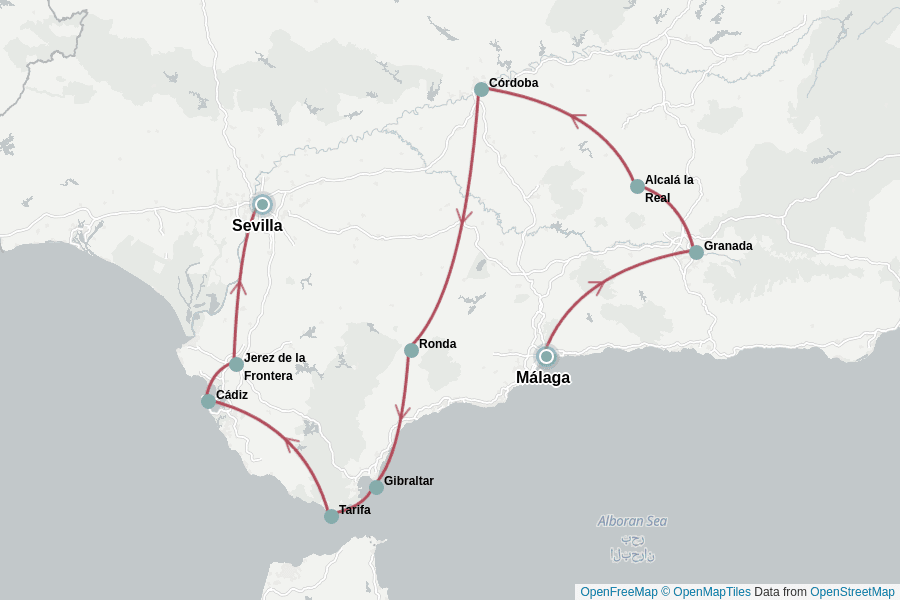 Itinerary Map image for Rundreise Andalusien 10 Tage