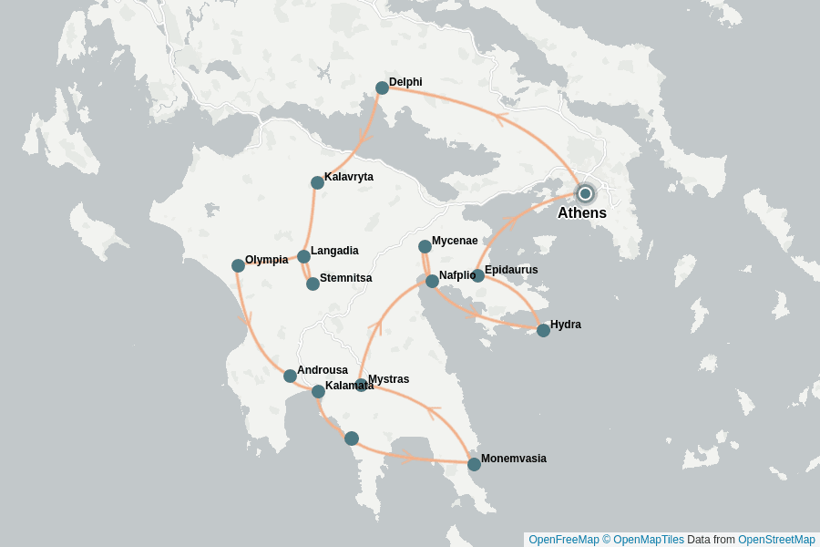 Itinerary Map image for Peloponnes Rundreise 14 Tage