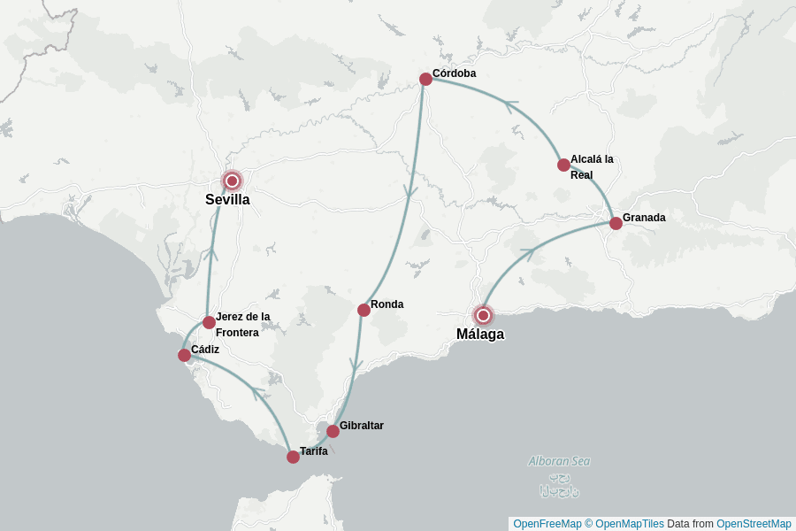 Itinerary Map image for Andalusien Rundreise 10 Tage