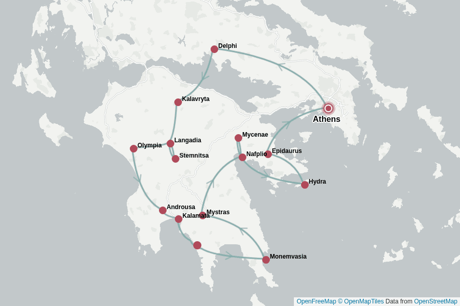 Itinerary Map image for Peloponnes Rundreise 14 Tage