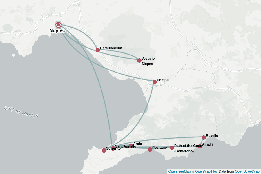 Itinerary Map image for Golf von Neapel & Amalfiküste 8 Tage