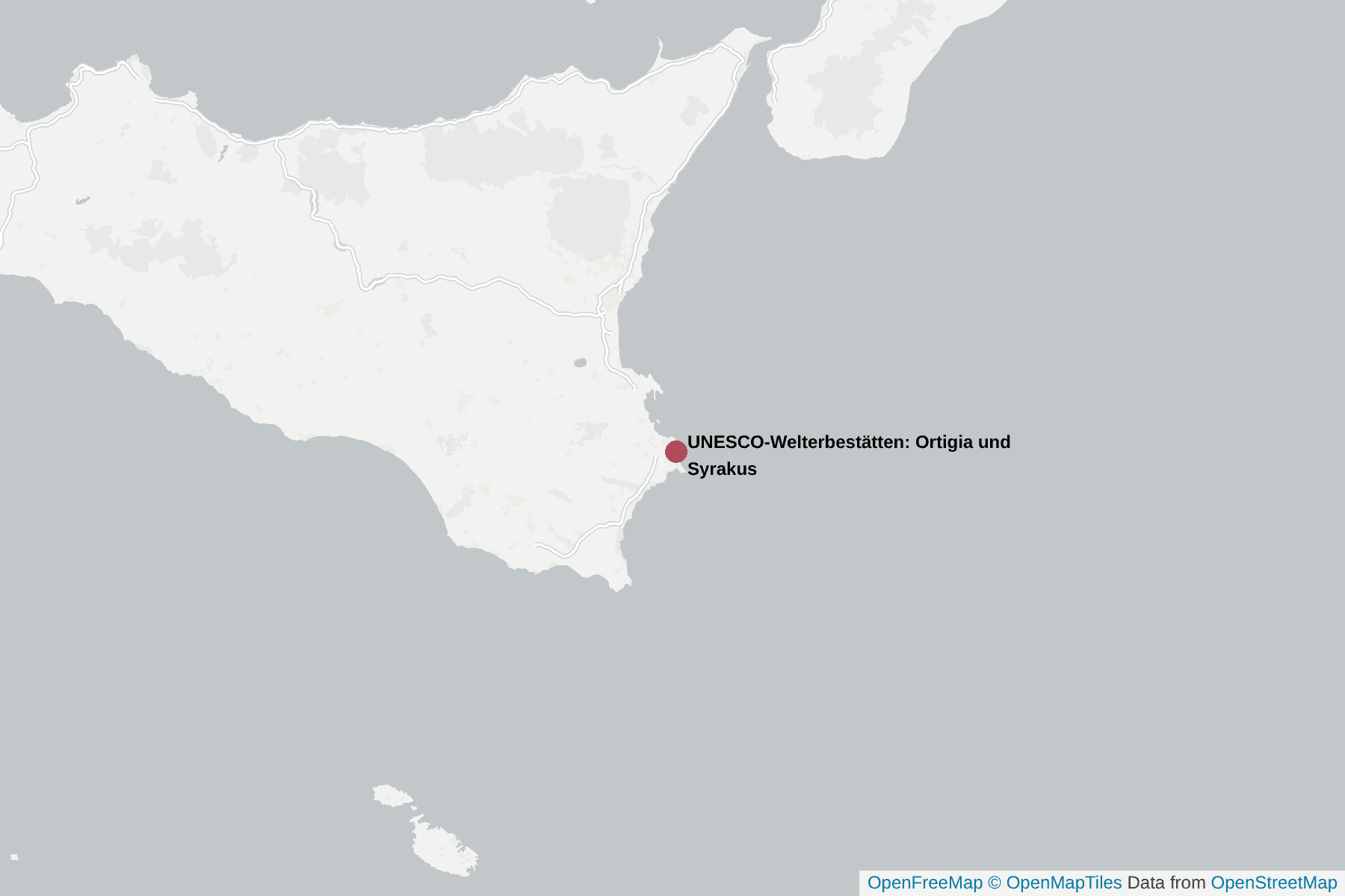 Karte von UNESCO-Welterbestätten: Ortigia und Syrakus